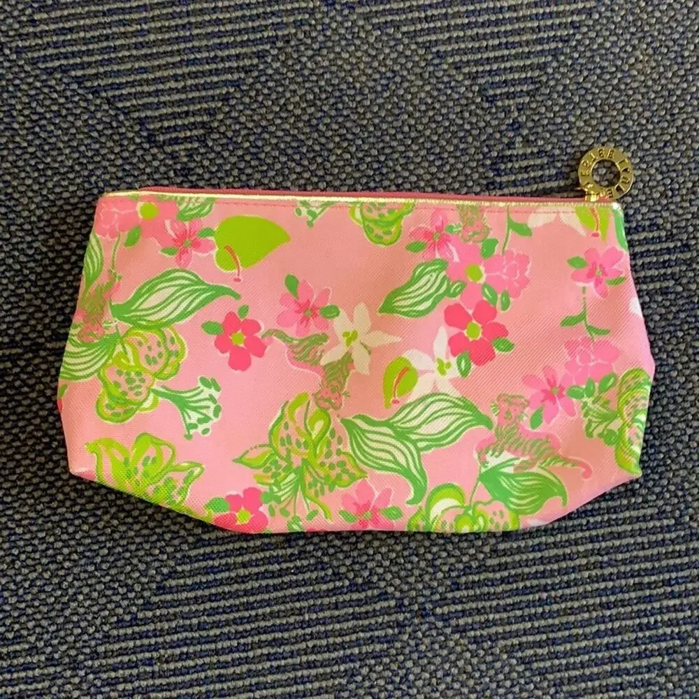 Lilly Pulitzer Bag Estee Lauder Cosmetic Makeup Bag Pink Tiger Pattern